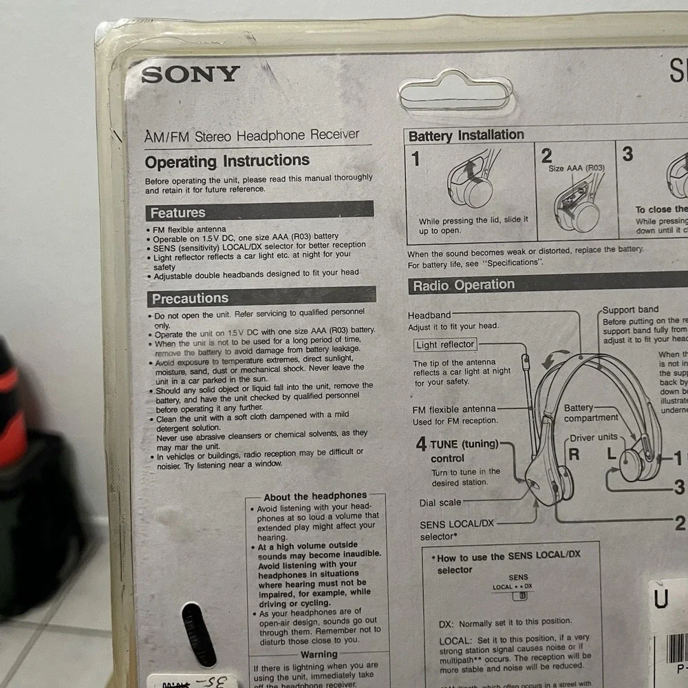 Sony Walkman FM/AM Adjustable Double Headband SRF-H2 Headphones NOS